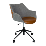 Chaise de bureau � roulettes en polyester gris et cuir marron 79cm doulton - zuiver