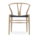 Chaise en ch�ne blanc huil� et assise tiss�e noire 76cm ch24 - carl hansen & s�n