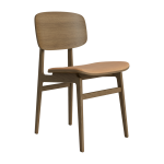 Chaise en ch�ne fum� clair et rembourrage en cuir camel ny11 - norr11