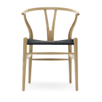 Chaise en ch�ne laqu� et assise tiss�e noire 76cm ch24 - carl hansen & s�n