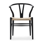 Chaise en h�tre soft black et assise tiss�e naturelle 76cm ch24 - carl hansen & s�n