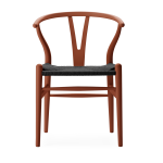 Chaise en h�tre soft terracotta et assise tiss�e noire 76cm ch24 - carl hansen & s�n