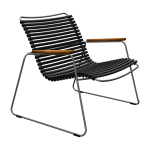 Chaise lounge en m�tal et plastique noir avec accoudoirs en bambou click - houe
