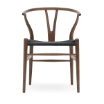 Chaise en noyer huil� et assise tiss�e noire 76cm ch24 - carl hansen & s�n