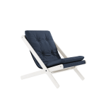 Chaise pliante en h�tre blanc et matelas en coton bleu marine 65x88x75cm boogie raw - karup design