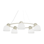 Chandelier 5 abats - jours verre opale, sable et laiton 95, 3cm bird - belid