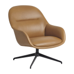 Fauteuil avec accoudoirs en cuir cognac et pied rotatif noir fiber - muuto