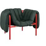 Fauteuil lounge en cuir vert fonc� et acier rouge puffy - hem