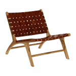 Fauteuil relax en cuir de buffle cognac et bois d'acacia 65 x 76 x 70 cm aosta - pomax