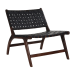 Fauteuil relax en cuir de buffle noir et bois d'acacia 65 x 76 x 70 cm aosta - pomax