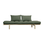 Lit de jour en bois naturel et matelas vert olive pace - karup design