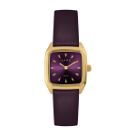 Montre en acier dor� et bracelet en cuir aubergine nova prima - laps
