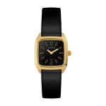 Montre en acier dor� et bracelet en cuir noir glac� bobby prima - laps