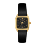 Montre en cuir noir glac� et cadran dor� nova noire - lpas
