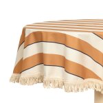 Nappe ronde avec franges en popeline de coton bio � rayures orange et bleu 160 cm - nobodinoz