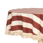 Nappe ronde avec franges en popeline de coton bio � rayures rouge 160 cm - nobodinoz