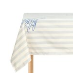 Nappe de table rectangulaire en coton bio � rayures bleu 150 x 250 cm - nobodinoz