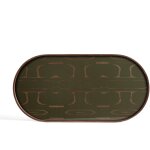Plateau ovale en verre s�rigraphi� vert et marron 71x36cm second nature - ethnicraft accessories