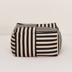 Pouf ottoman carr� en coton rayures noir et beige 55 x 55 x 35cm otto - nobodinoz