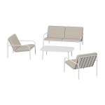 Salon de jardin 4 �l�ments en acier blanc et assise sable - metallbude