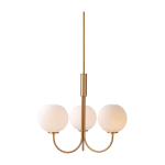 Suspension structure en laiton satin et 3 globes en verre opale 45cm ballon - herstal