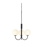 Suspension structure en m�tal noir et 3 globes en verre opale 45cm ballon - herstal
