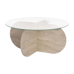 Table basse en bois effet travertin et plateau en verre 75x35cm aeris - home design