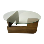 Table basse en bois fonc� et plateau rond en verre 75x35cm mia - home design