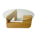 Table basse en bois et plateau rond en verre 75x35cm mia - home design