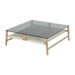 Table basse carr�e en ch�ne blanchi huil� et verre tremp� gris 90 x 90 cm fawn - gazzda