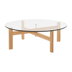 Table basse ronde en bois de ch�ne et verre 88cm - moebe
