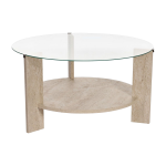 Table basse ronde en bois effet travertin et plateau en verre 75x40cm clara - home design