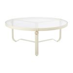 Table basse ronde en cuir beige cr�me et verre 100cm adnet - gubi