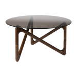 Table basse ronde en verre et bois de ch�ne finition noyer 80x40cm naia - dutchbone