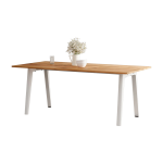 Table � manger en bois ancien et pi�tement en acier blanc 190 x 95 x 75 cm new modern - tiptoe