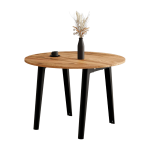 Table � manger ronde en bois ancien et pi�tement en acier noir 110 x 75 cm new modern - tiptoe