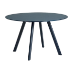 Table ronde en bois de ch�ne laqu� bleu fonc� et linol�um bleu fum� 120x74cm cph 25 2. 0 - hay