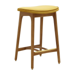 Tabouret de bar en velours brillant moutarde et fr�ne fonc� 65 cm s�rie 200 - 190 - 366 concept