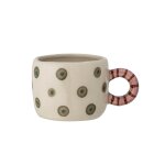 Tasse en gr�s biege � pois verts et rayures rouge rose 6, 5x5, 5cm 100 ml nini - bloomingville