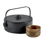 Th�i�re en fonte noir et 4 tasses � th� en bois collage - serax