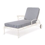 Transat de jardin en m�tal blanc antique et coussin en tissu ray� bleu marine lauren the al fresco - ...