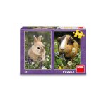 2 puzzles - lapin et cochon d'inde dino