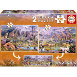 2 puzzles - panoramic animaux sauvages educa
