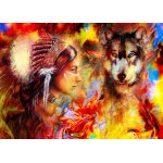 Puzzle la femme indienne et le loup grafika