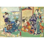 Puzzle utagawa kunichika - le prince genji en visite dans une demeure donnant