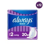 Serviettes hygi�niques always maxi long - pack de 12x20 avec ailettes