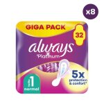 Serviettes hyginiques always platinum normal plus - always - taille 1 - 32 serviettes - flux lger