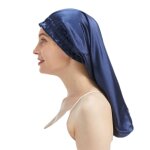 Bonnet cheveux, bonnet de nuit, bonnet de nuit soie de m�rier bleu fonc�