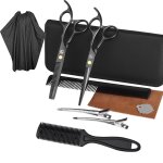 Kit de coiffure avec ciseaux, peignes, pinces, manteau 10 pi�ces le noir