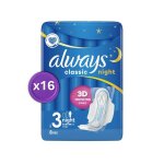 Lot de 16 paquets de 8 serviettes hygi�nique always classic night taille 3 - 3d protection 128 serviettes ...